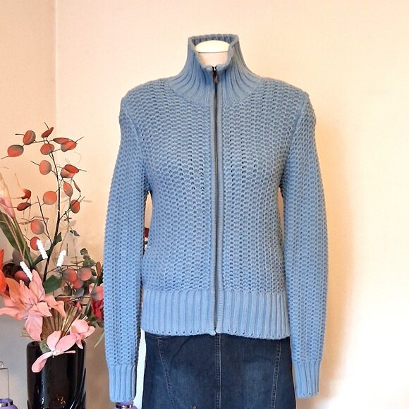 NWOT Peak Performance Women’s Baby Blue Long Sleeve Crochet Knit Cardigan Jacket - Picture 4 of 11